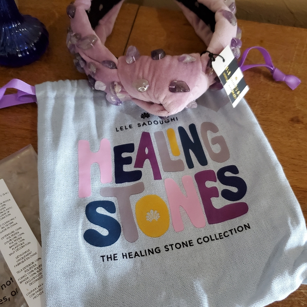 NWT and Dust Bag LeLe Sadoughi Healing Stones Amethyst Knotted Headband.